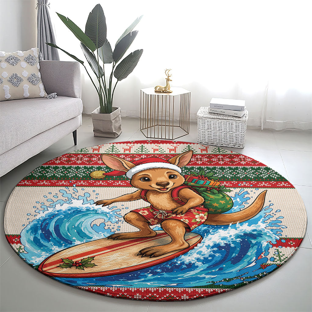 Aussie Wallaby Santa Surf Christmas Round Carpet Festive Knitted Pattern Inspired