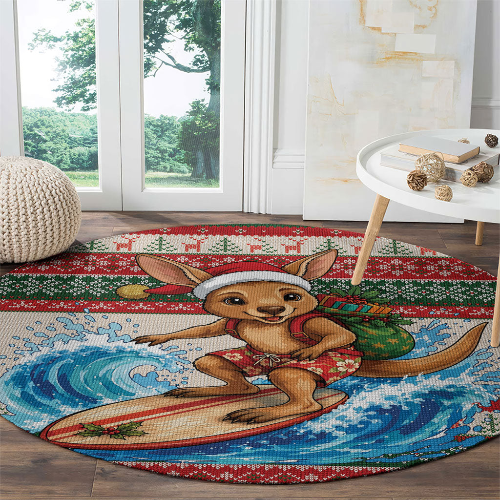 Aussie Wallaby Santa Surf Christmas Round Carpet Festive Knitted Pattern Inspired