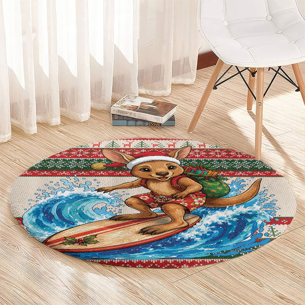 Aussie Wallaby Santa Surf Christmas Round Carpet Festive Knitted Pattern Inspired