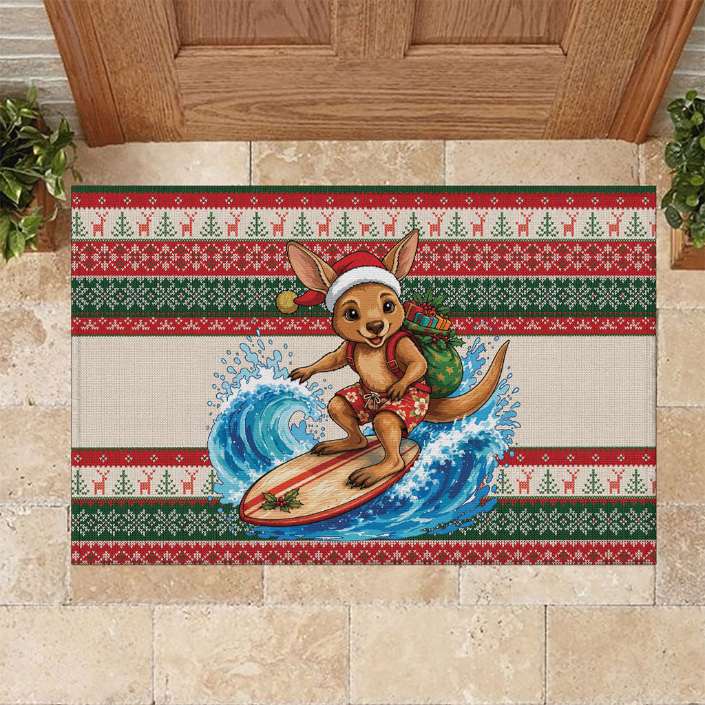 Aussie Wallaby Santa Surf Christmas Rubber Doormat Festive Knitted Pattern Inspired
