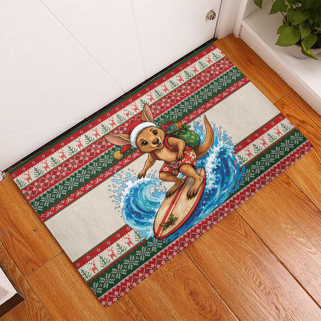 Aussie Wallaby Santa Surf Christmas Rubber Doormat Festive Knitted Pattern Inspired