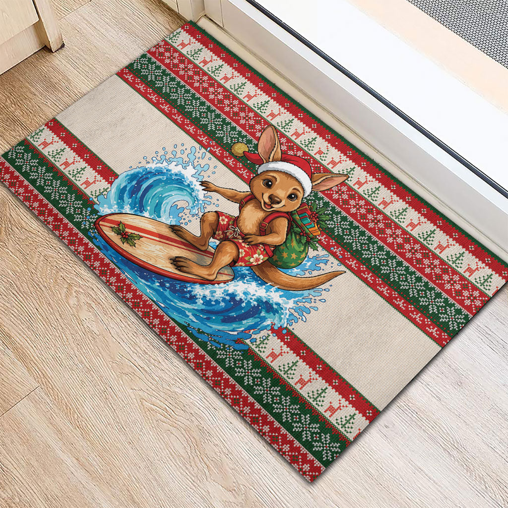 Aussie Wallaby Santa Surf Christmas Rubber Doormat Festive Knitted Pattern Inspired