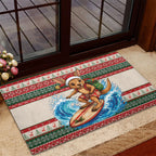 Aussie Wallaby Santa Surf Christmas Rubber Doormat Festive Knitted Pattern Inspired