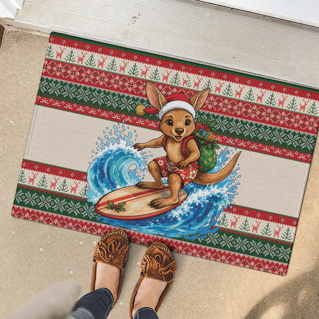 Aussie Wallaby Santa Surf Christmas Rubber Doormat Festive Knitted Pattern Inspired