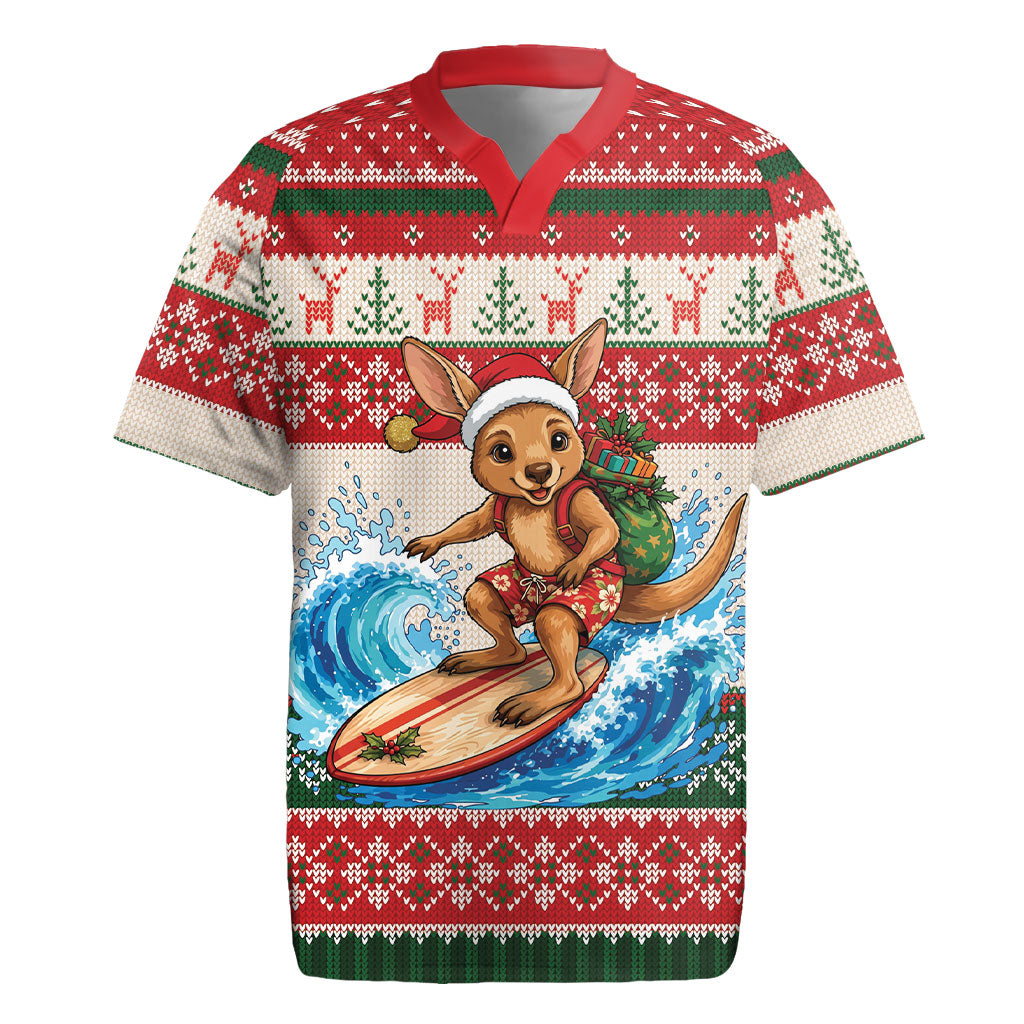 Aussie Wallaby Santa Surf Christmas Rugby Jersey Festive Knitted Pattern Inspired