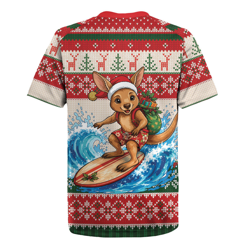 Aussie Wallaby Santa Surf Christmas Rugby Jersey Festive Knitted Pattern Inspired