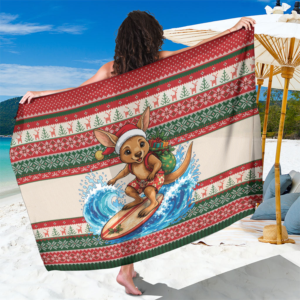 Aussie Wallaby Santa Surf Christmas Sarong Festive Knitted Pattern Inspired