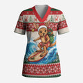 Aussie Wallaby Santa Surf Christmas Scrub Top Festive Knitted Pattern Inspired