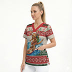 Aussie Wallaby Santa Surf Christmas Scrub Top Festive Knitted Pattern Inspired