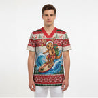 Aussie Wallaby Santa Surf Christmas Scrub Top Festive Knitted Pattern Inspired