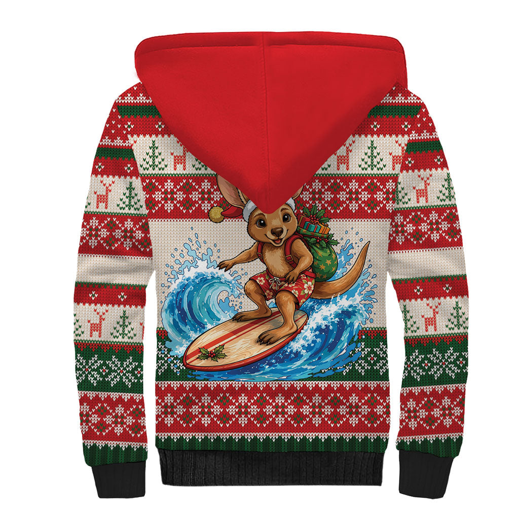Aussie Wallaby Santa Surf Christmas Sherpa Hoodie Festive Knitted Pattern Inspired