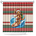 Aussie Wallaby Santa Surf Christmas Shower Curtain Festive Knitted Pattern Inspired