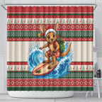 Aussie Wallaby Santa Surf Christmas Shower Curtain Festive Knitted Pattern Inspired