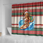 Aussie Wallaby Santa Surf Christmas Shower Curtain Festive Knitted Pattern Inspired