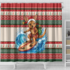 Aussie Wallaby Santa Surf Christmas Shower Curtain Festive Knitted Pattern Inspired
