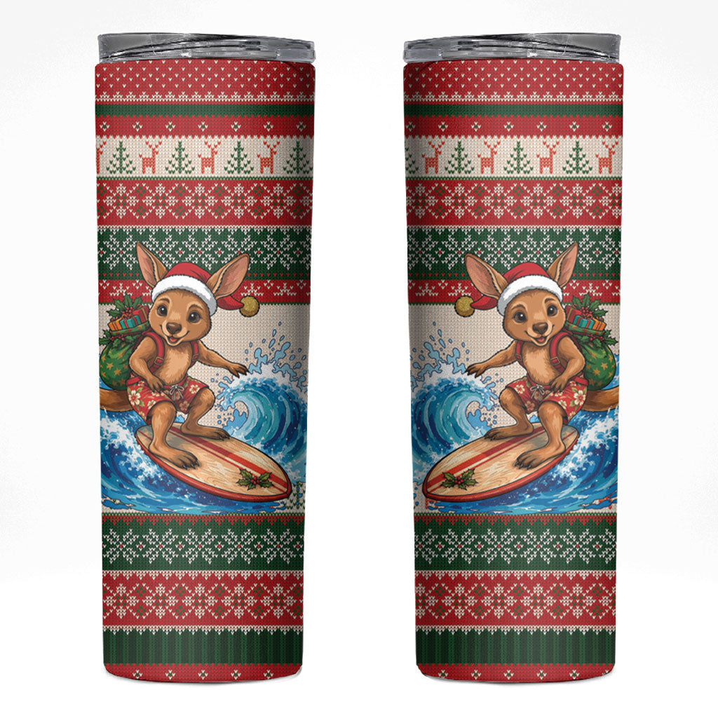 Aussie Wallaby Santa Surf Christmas Skinny Tumbler Festive Knitted Pattern Inspired