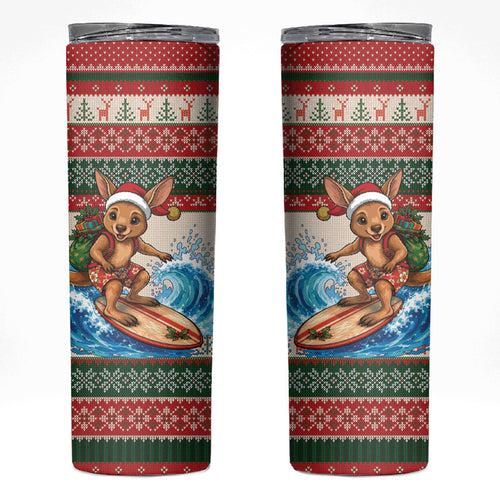 Aussie Wallaby Santa Surf Christmas Skinny Tumbler Festive Knitted Pattern Inspired