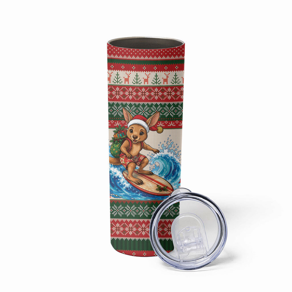 Aussie Wallaby Santa Surf Christmas Skinny Tumbler Festive Knitted Pattern Inspired