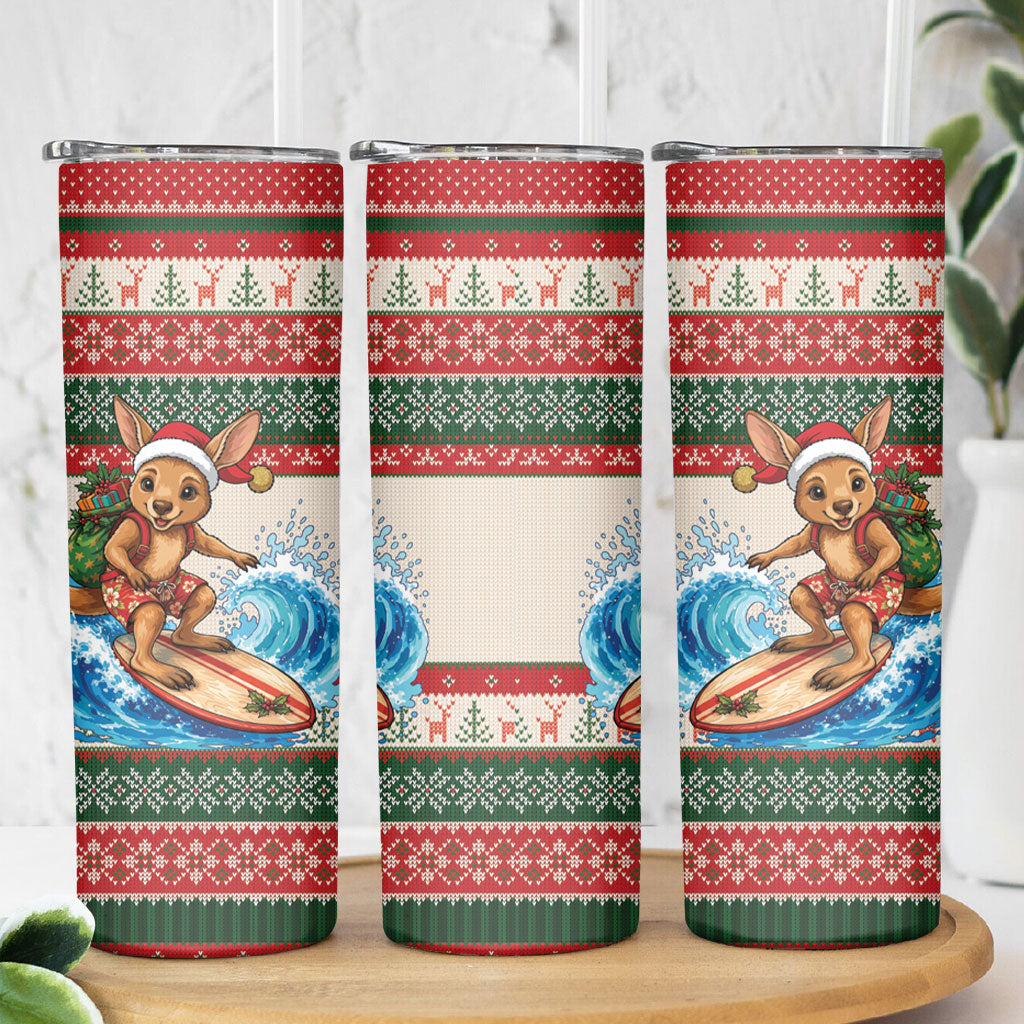 Aussie Wallaby Santa Surf Christmas Skinny Tumbler Festive Knitted Pattern Inspired