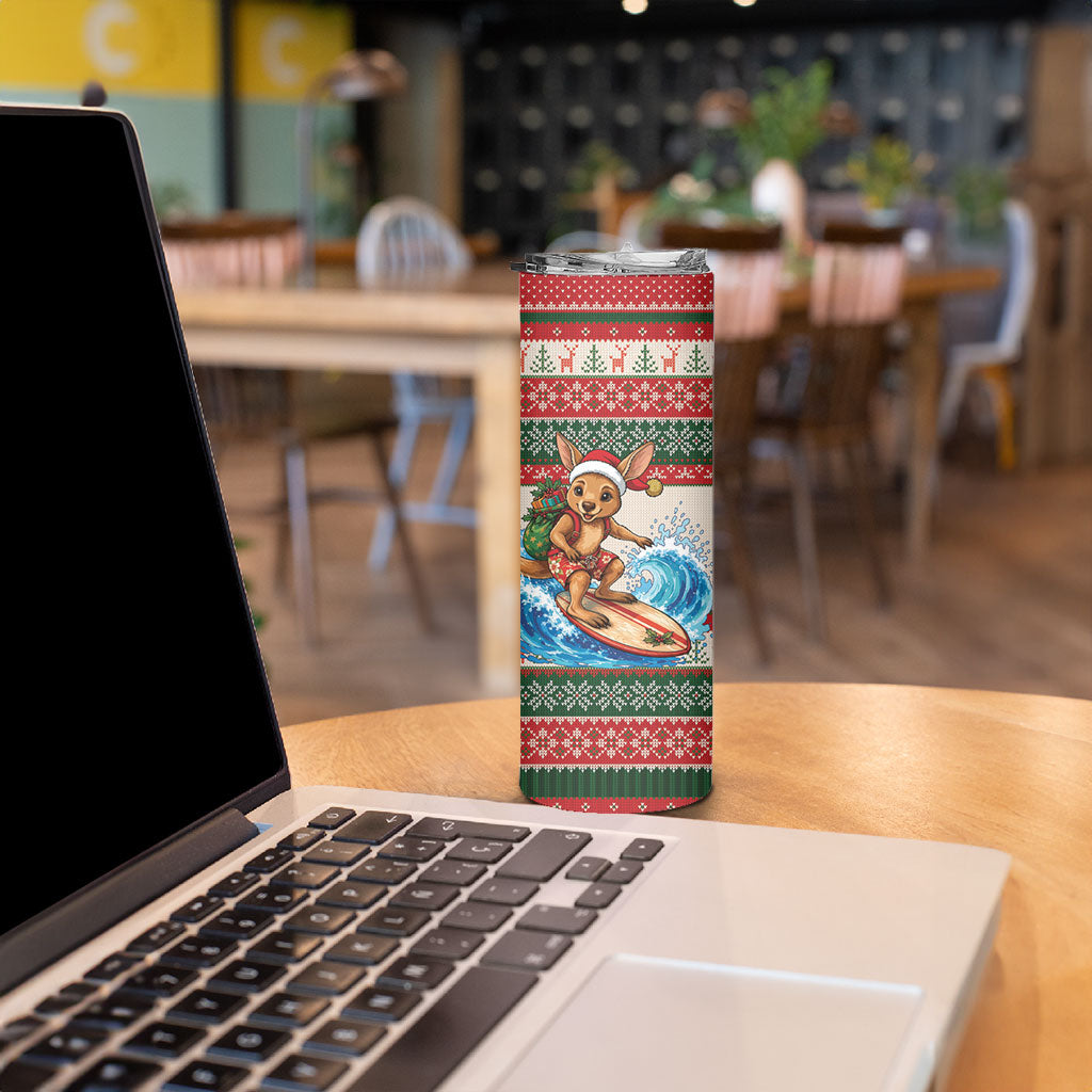 Aussie Wallaby Santa Surf Christmas Skinny Tumbler Festive Knitted Pattern Inspired