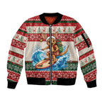 Aussie Wallaby Santa Surf Christmas Sleeve Zip Bomber Jacket Festive Knitted Pattern Inspired