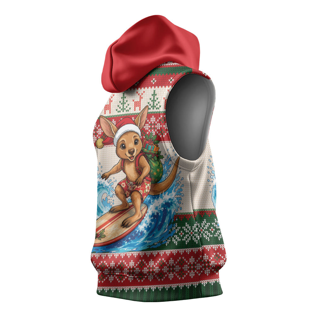 Aussie Wallaby Santa Surf Christmas Sleeveless Hoodie Festive Knitted Pattern Inspired
