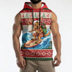 Aussie Wallaby Santa Surf Christmas Sleeveless Hoodie Festive Knitted Pattern Inspired