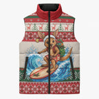 Aussie Wallaby Santa Surf Christmas Sleeveless Puffer Jacket Festive Knitted Pattern Inspired