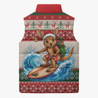 Aussie Wallaby Santa Surf Christmas Sleeveless Puffer Jacket Festive Knitted Pattern Inspired
