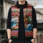 Aussie Wallaby Santa Surf Christmas Sleeveless Puffer Jacket Festive Knitted Pattern Inspired