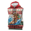 Aussie Wallaby Santa Surf Christmas Sleeveless Zip Hoodie Festive Knitted Pattern Inspired