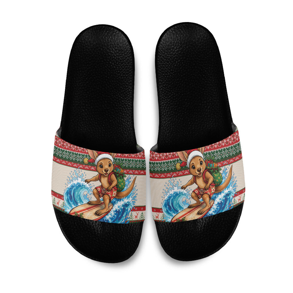 Aussie Wallaby Santa Surf Christmas Slide Sandals Festive Knitted Pattern Inspired