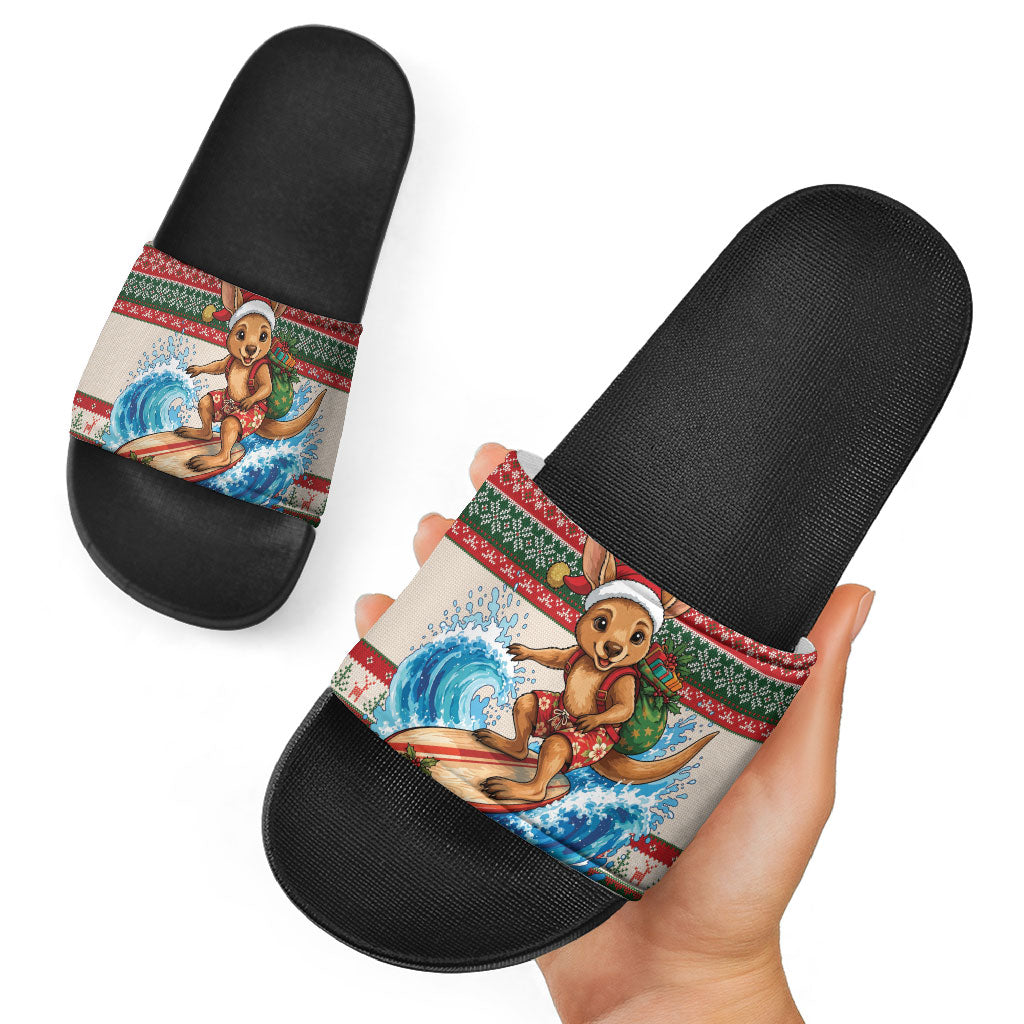 Aussie Wallaby Santa Surf Christmas Slide Sandals Festive Knitted Pattern Inspired