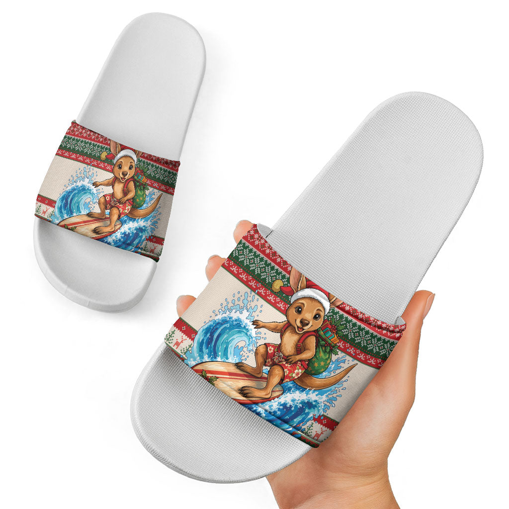 Aussie Wallaby Santa Surf Christmas Slide Sandals Festive Knitted Pattern Inspired