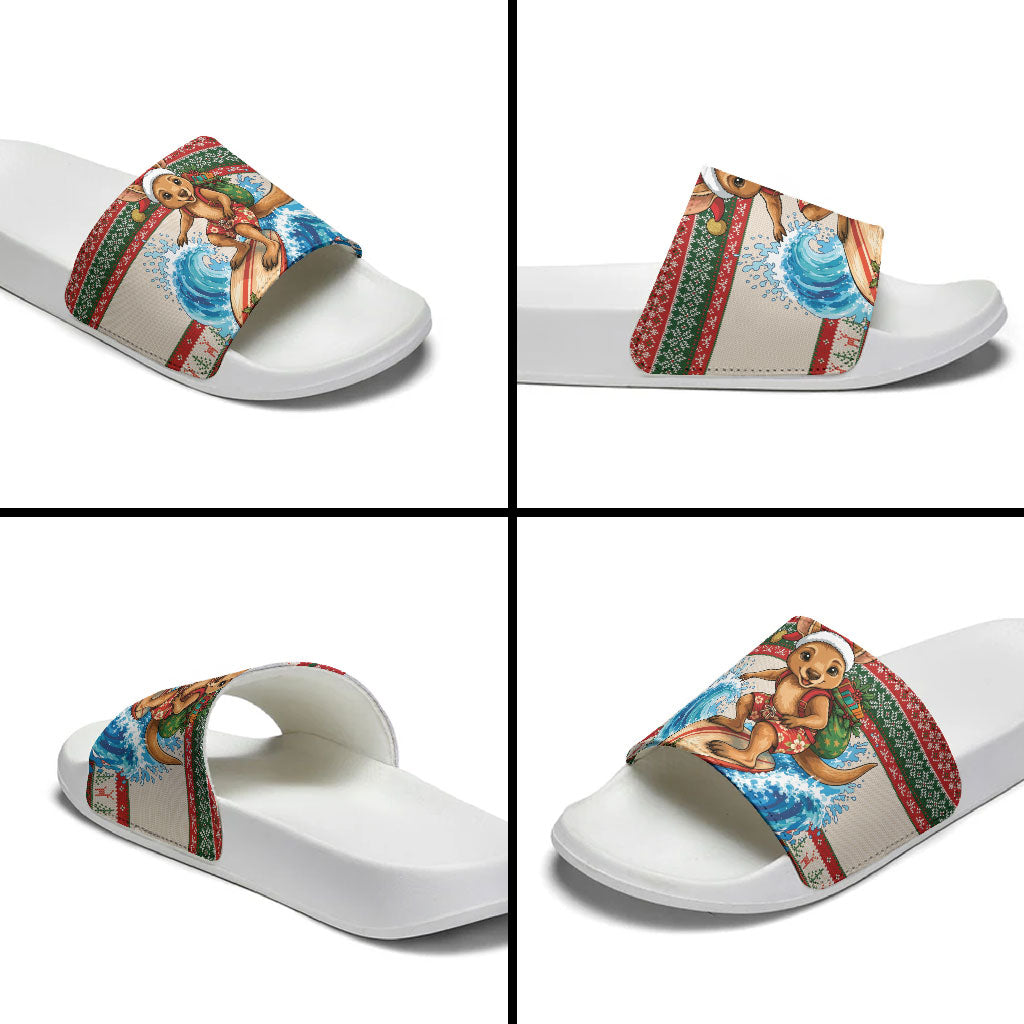 Aussie Wallaby Santa Surf Christmas Slide Sandals Festive Knitted Pattern Inspired