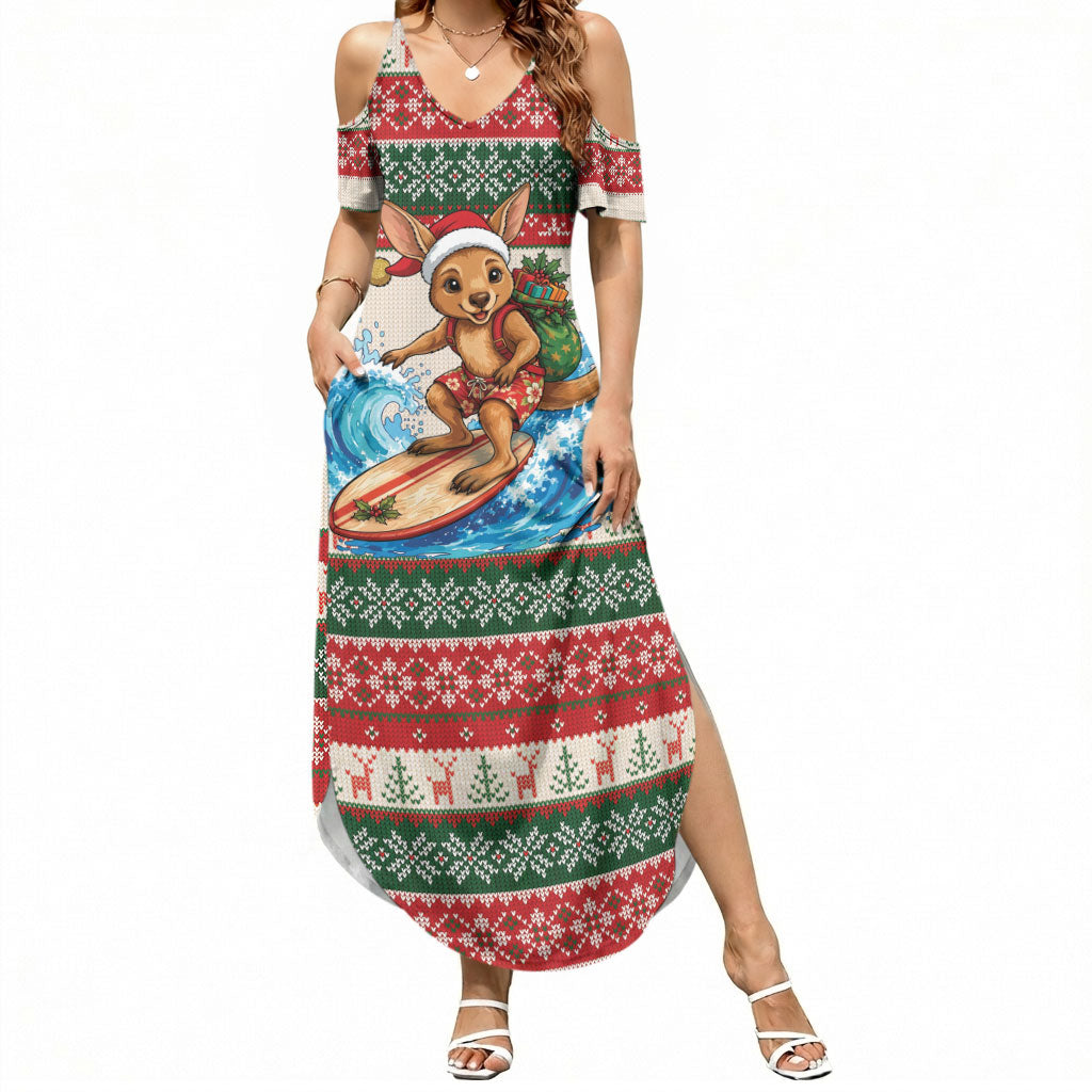Aussie Wallaby Santa Surf Christmas Summer Maxi Dress Festive Knitted Pattern Inspired