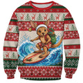Aussie Wallaby Santa Surf Christmas Sweatshirt Festive Knitted Pattern Inspired