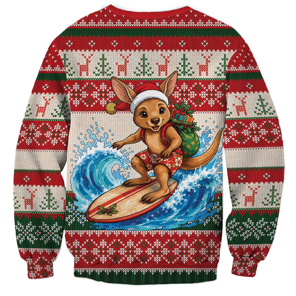 Aussie Wallaby Santa Surf Christmas Sweatshirt Festive Knitted Pattern Inspired