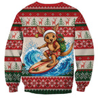 Aussie Wallaby Santa Surf Christmas Sweatshirt Festive Knitted Pattern Inspired