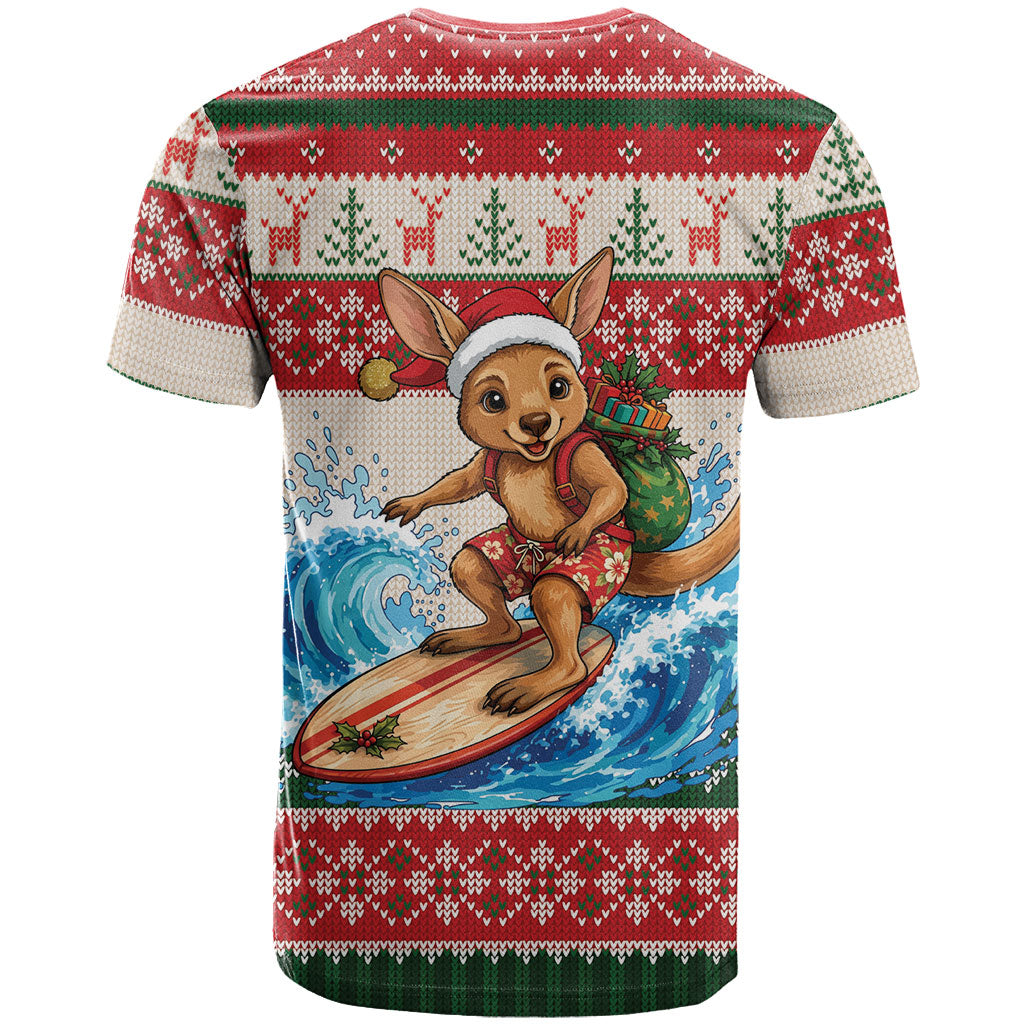 Aussie Wallaby Santa Surf Christmas T Shirt Festive Knitted Pattern Inspired