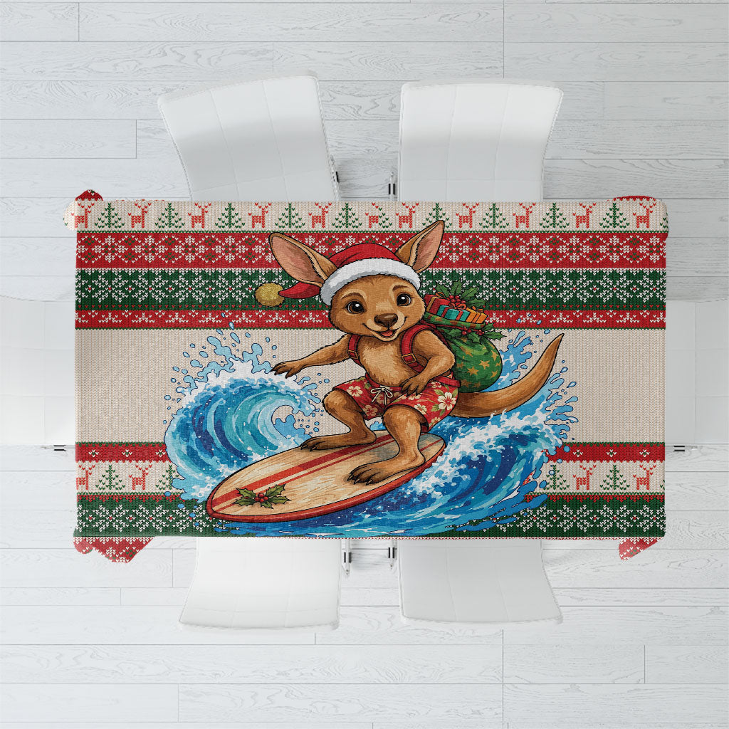 Aussie Wallaby Santa Surf Christmas Tablecloth Festive Knitted Pattern Inspired