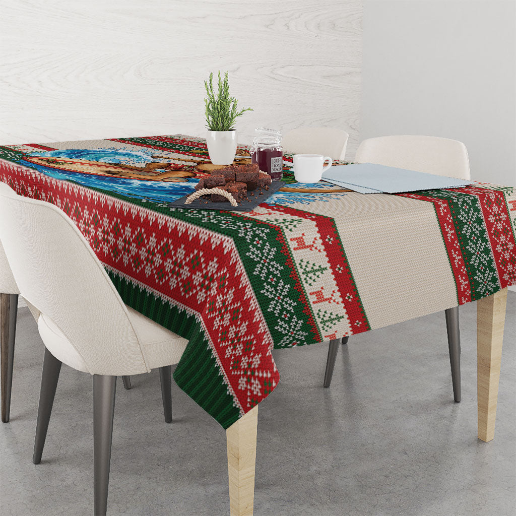 Aussie Wallaby Santa Surf Christmas Tablecloth Festive Knitted Pattern Inspired