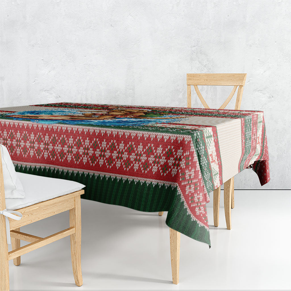 Aussie Wallaby Santa Surf Christmas Tablecloth Festive Knitted Pattern Inspired