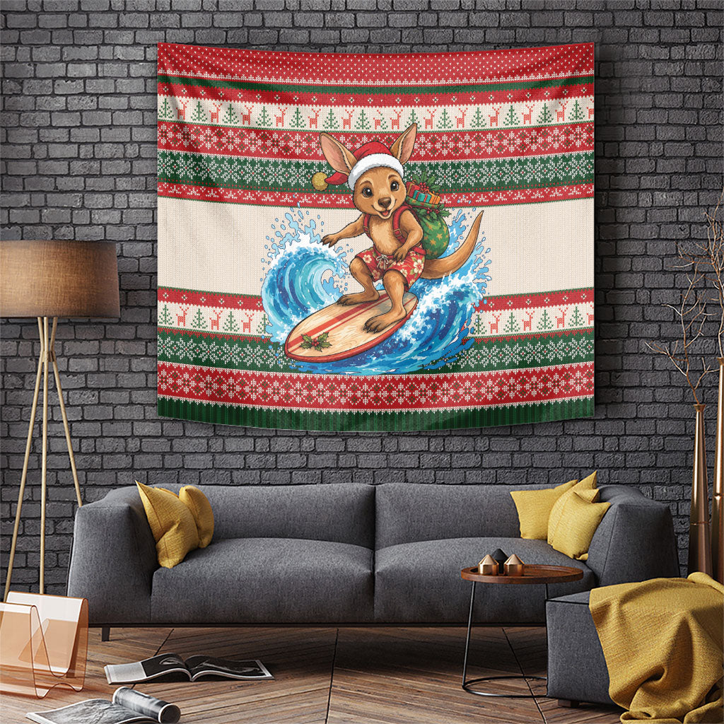 Aussie Wallaby Santa Surf Christmas Tapestry Festive Knitted Pattern Inspired