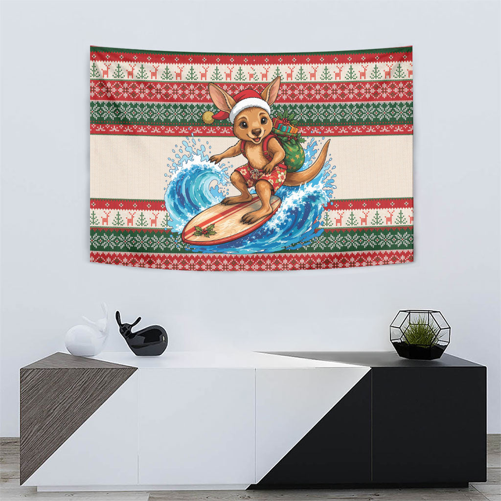 Aussie Wallaby Santa Surf Christmas Tapestry Festive Knitted Pattern Inspired