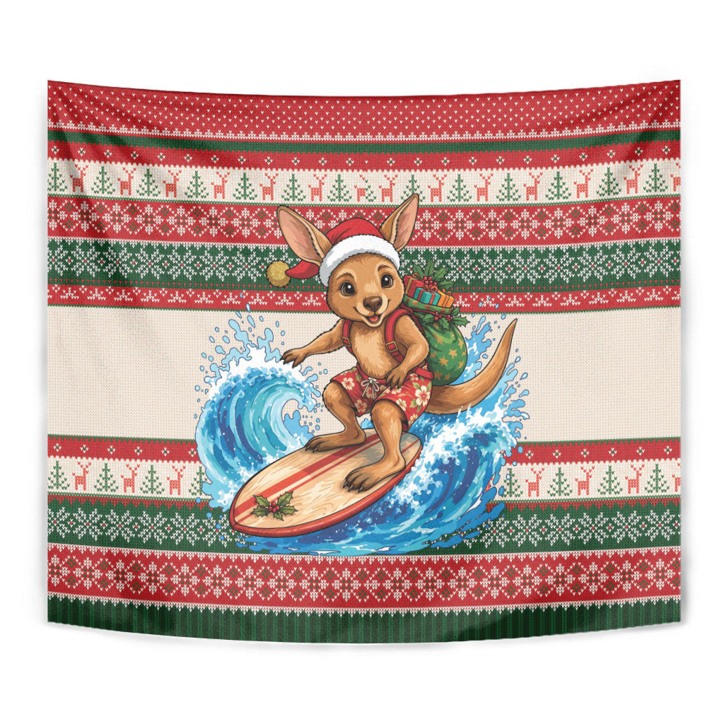 Aussie Wallaby Santa Surf Christmas Tapestry Festive Knitted Pattern Inspired