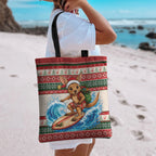 Aussie Wallaby Santa Surf Christmas Tote Bag Festive Knitted Pattern Inspired