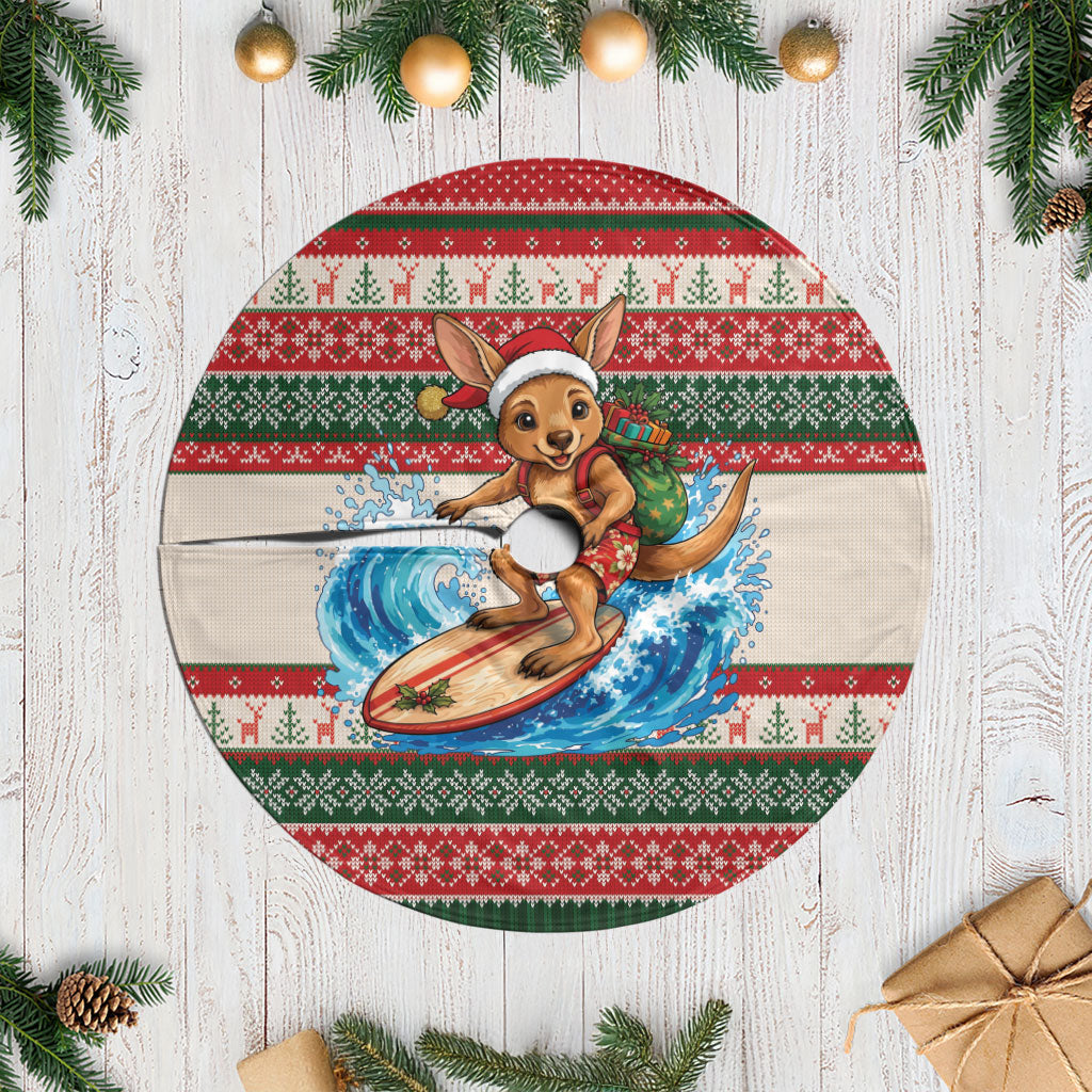 Aussie Wallaby Santa Surf Christmas Tree Skirt Festive Knitted Pattern Inspired