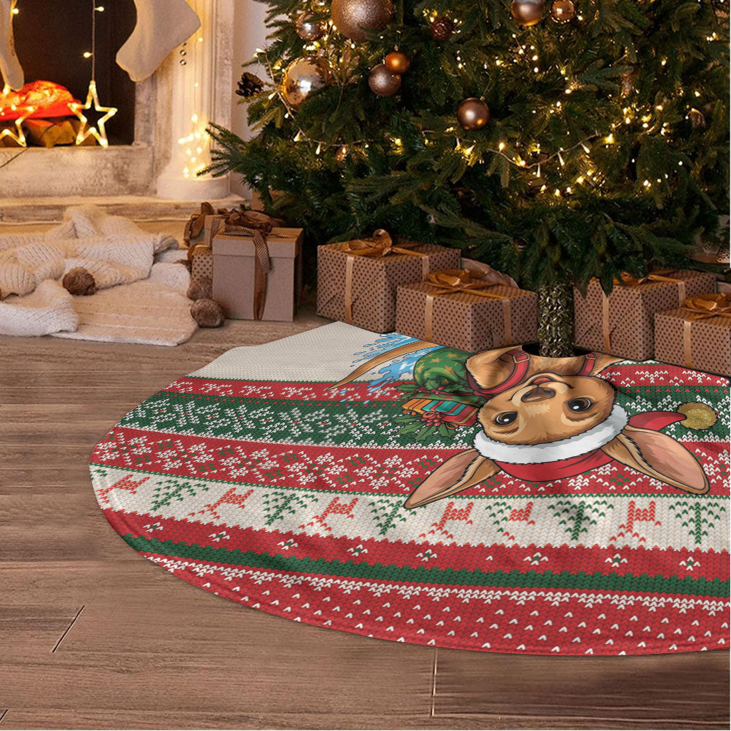 Aussie Wallaby Santa Surf Christmas Tree Skirt Festive Knitted Pattern Inspired