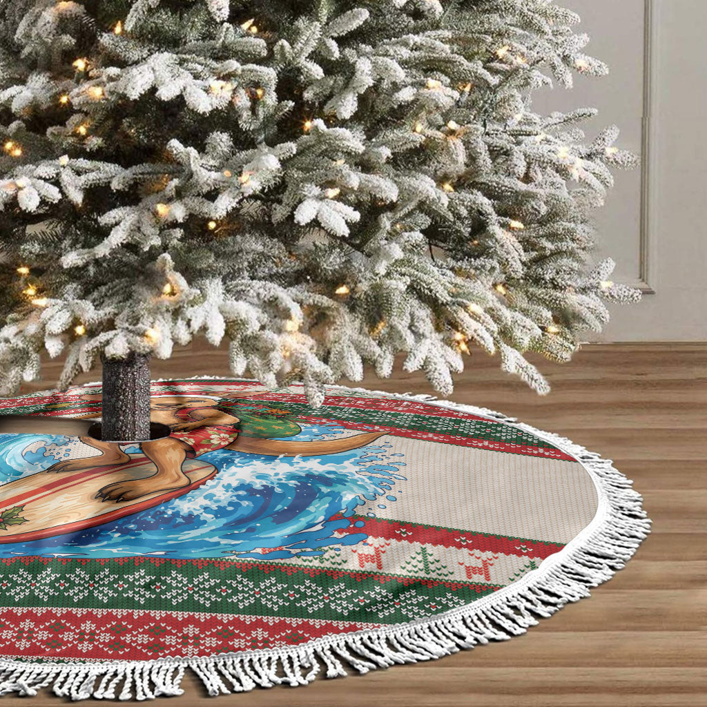 Aussie Wallaby Santa Surf Christmas Tree Skirt Festive Knitted Pattern Inspired